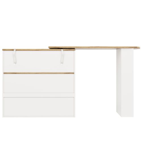 Table à Manger Blanche Rotative à 360° Avec 4 Tiroirs, Rangement Ouvert, Plateau Bois