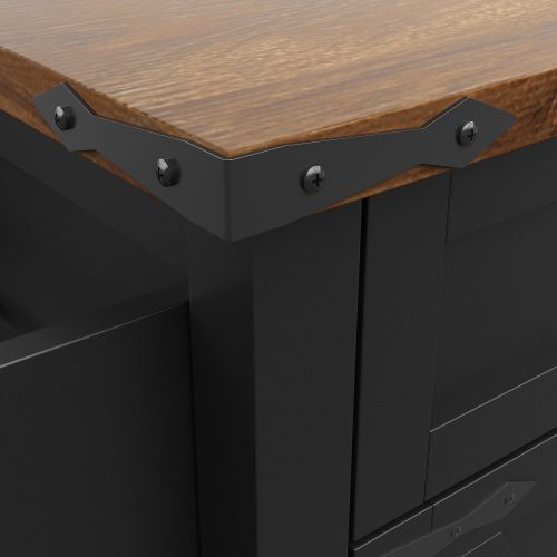 Desserte De Cuisine à 5 Roulettes, 4 Portes 2 Tiroirs, Porte-serviettes, Plateau Pliant Marron, Noir