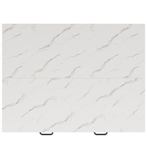 Buffet De Cuisine Noir Avec 2 Tiroirs, 2 Portes, Plateau Extensible Motif Marbre, Pieds Réglables