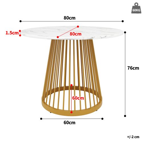 Table à Manger Ronde Blanche Avec Plateau En Mdf à Motif Marbre, Cadre En Métal Doré