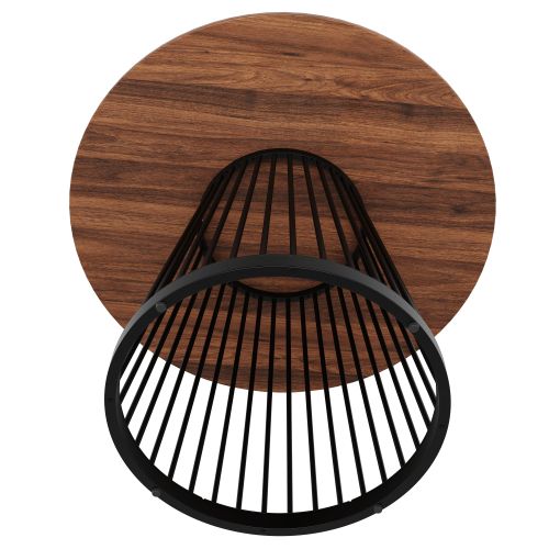 Table à Manger Ronde Marron Avec Pieds En Métal Noir, Plateau En Mdf Grain De Bois