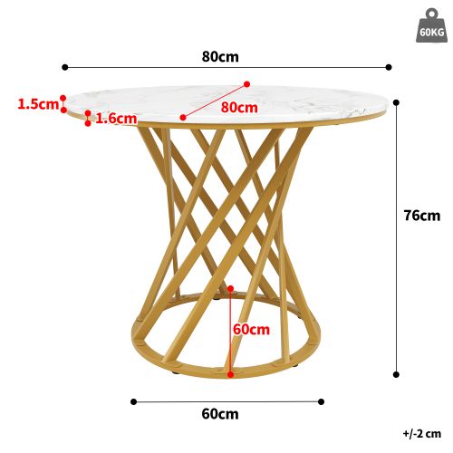 Table à Manger Ronde Avec Pieds Ronde En Métal Doré, Plateau à Motifs De Marbre