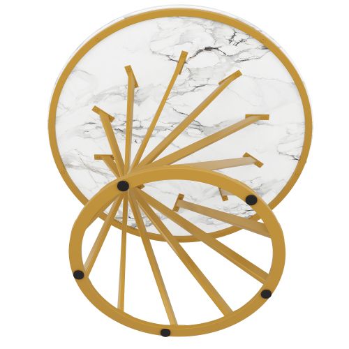 Table à Manger Ronde Avec Pieds Ronde En Métal Doré, Plateau à Motifs De Marbre