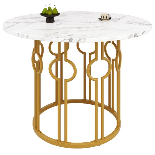 Table à Manger Ronde Avec Pieds En Métal, Plateau En Mdf, diamètre de 100 cm