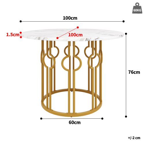Table à Manger Ronde Avec Pieds En Métal, Plateau En Mdf, diamètre de 100 cm