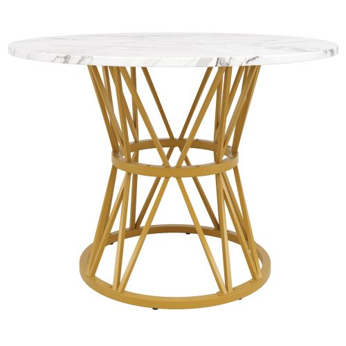 Table à Manger Ronde Moderne Avec Pieds Ronde En Métal, Plateau à Motifs De Marbre