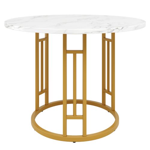 Table à Manger Ronde Avec Pieds En Métal Doré Et Plateau Blanche En Mdf