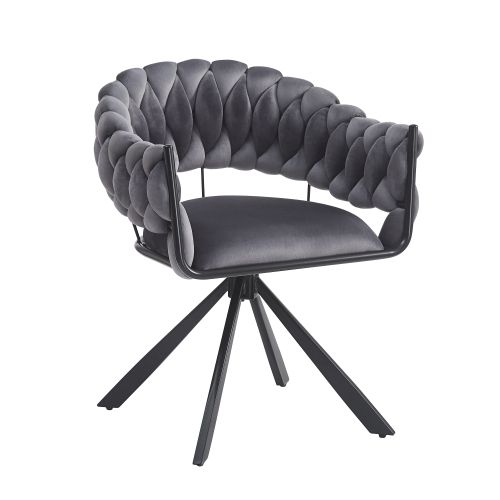 Lot De 6 Chaises De Salle à Manger En Velours Gris, Pieds Réglables En Métal Noir