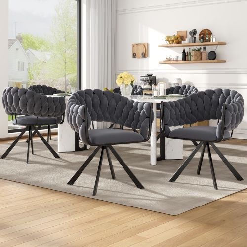 Lot De 6 Chaises De Salle à Manger En Velours Gris, Pieds Réglables En Métal Noir
