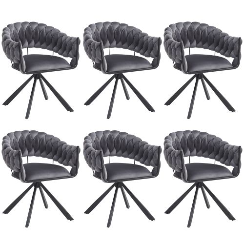 Lot De 6 Chaises De Salle à Manger En Velours Gris, Pieds Réglables En Métal Noir