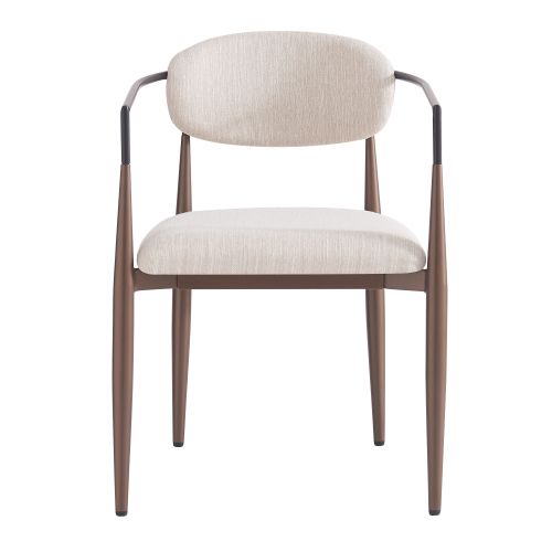 Lot De 4 Chaises De Salle à Manger En Tissu Beige, Pieds Réglables En Métal