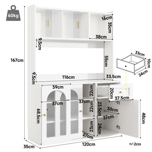 Buffet Haut Avec Tiroir, Des Étagères Réglables, Éclairage LED, Blanc
