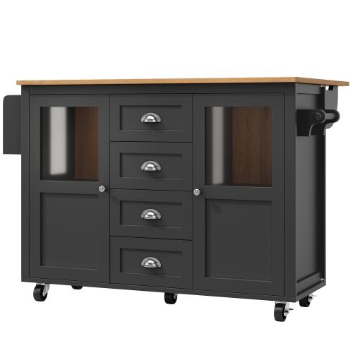 Desserte De Cuisine Extensible à 5 Roulettes Avec Porte-serviettes, 2 Portes, 4 Tiroirs, Noir