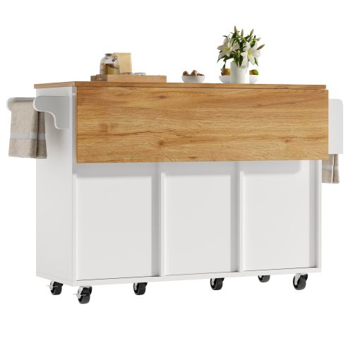 Desserte De Cuisine Extensible à 6 Roulettes Avec 3 Tiroirs, Porte-serviettes, 2 Portes, Blanc