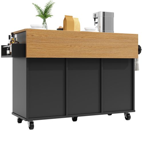 Desserte De Cuisine Extensible à 5 Roulettes Avec Tiroir, 2 Portes, Étagères, Noir