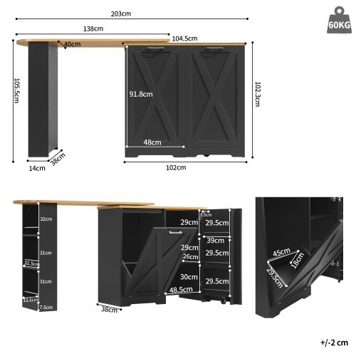 Table à Manger Rotatif à 360° Avec 2 Portes, Étagères Latérales, Noir