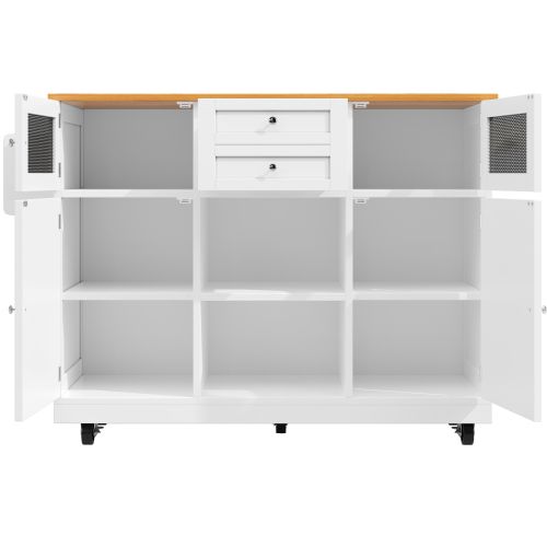 Desserte De Cuisine Extensible à 5 Roulettes Avec Tiroir, Porte-serviettes Latéral, 4 Portes, Blanc