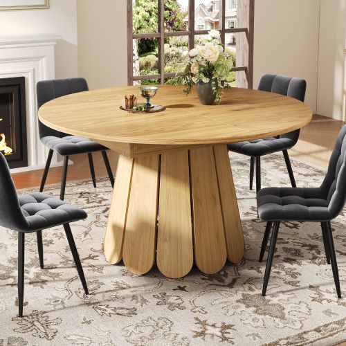 Table à Manger Ronde Extensible, Table Pour 6 Personnes, Couleur Bois