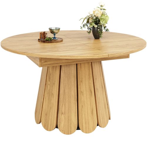 Table à Manger Ronde Extensible, Table Pour 6 Personnes, Couleur Bois
