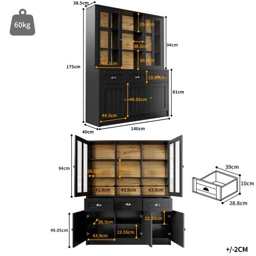 Buffet Haut Avec 3 Tiroirs, Des Étagères Réglables, Rangements Ouverts, Noir