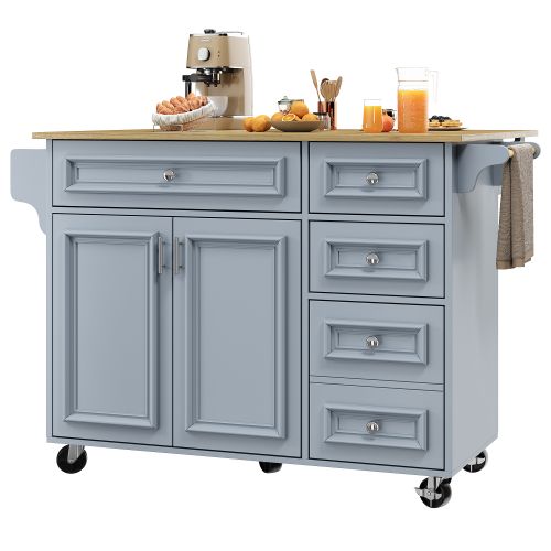 Desserte De Cuisine Extensible à 5 Roulettes Avec 4 Tiroirs, 2 Portes Et Porte-serviettes, Bleu