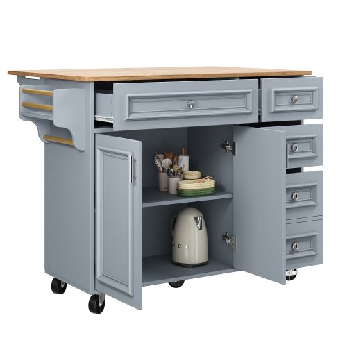 Desserte De Cuisine Extensible à 5 Roulettes Avec 4 Tiroirs, 2 Portes Et Porte-serviettes, Bleu