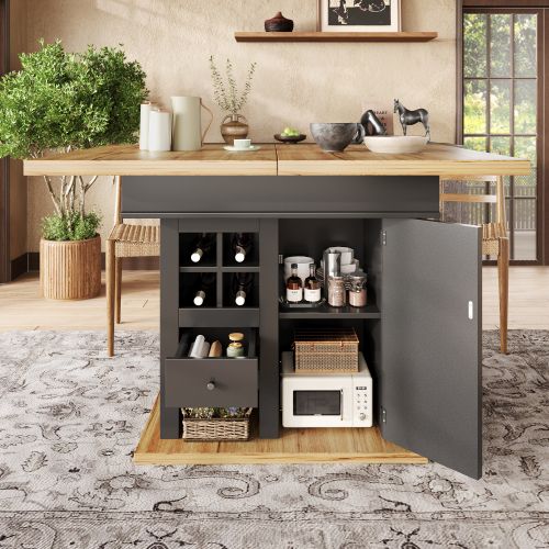 Table à Manger Extensible Rectangulaire Avec Casier à Vin, Tiroir Et Porte, Couleur Bois Et Noir