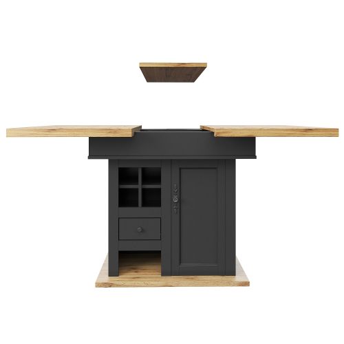 Table à Manger Extensible Rectangulaire Avec Casier à Vin, Tiroir Et Porte, Couleur Bois Et Noir