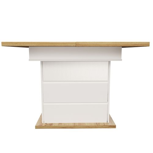 Table à Manger Extensible Rectangulaire Avec 2 Tiroirs, Casier, Couleur Bois Et Blanc