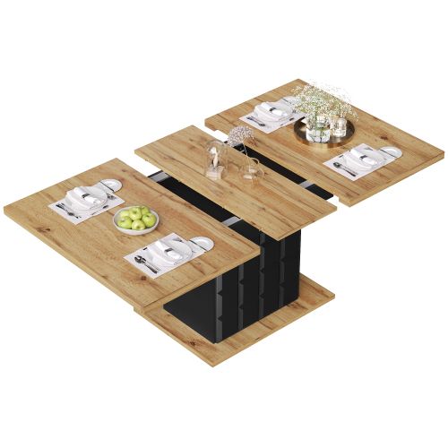 Table à Manger Extensible Avec 2 Portes Avec Motifs à Carreaux, Panneau En Grain De Bois, Noir