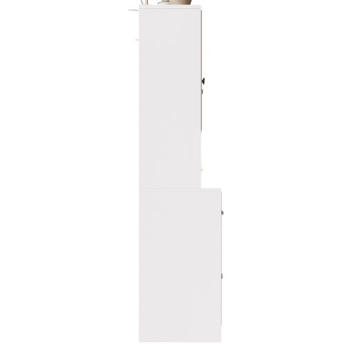 Buffet Haut Avec 3 Tiroirs, Étagères Réglables, Éclairage LED, Blanc