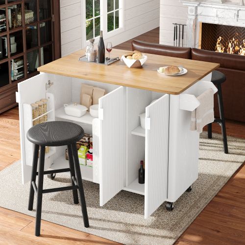 Desserte De Cuisine Extensible à 5 Roulettes Avec Porte-serviettes, Séparateurs Réglables, Blanc