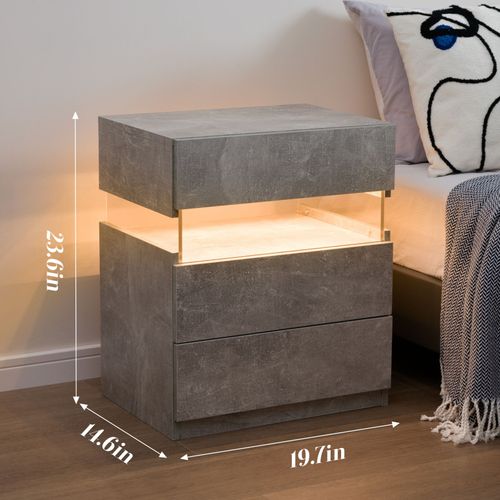Chevet Gris LED Et 3 Tiroirs De Rangement, Lumières