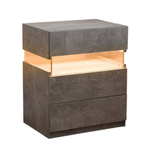 Chevet Gris LED Et 3 Tiroirs De Rangement, Lumières