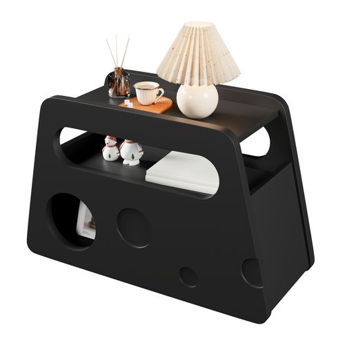 Table D'appoint Noir, Bout De Canapé à Roulettes, Niche Pour Chat Et Rangement