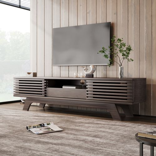 Meuble TV Marron Chocolat Avec 2 Portes Et 1 Tiroir, Imitation Bois, 150 X 35 X 44 Cm