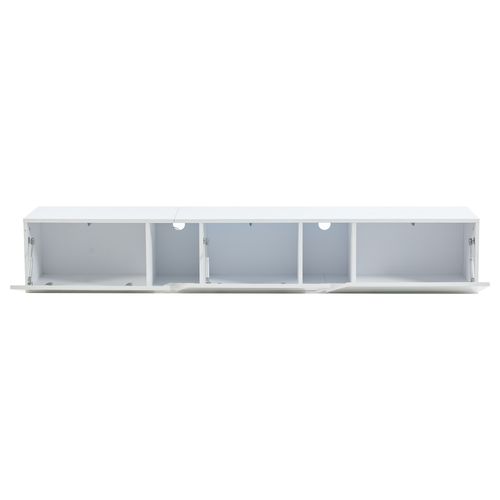 Meuble TV Suspendu L.180cm LED, Blanc Avec 3 Portes Et Rangement