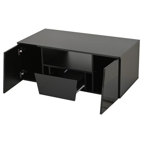 Table Basse Avec LED, 2 Rangements Et 1 Tiroir - 100x50x40 Cm - Mdf - Noir