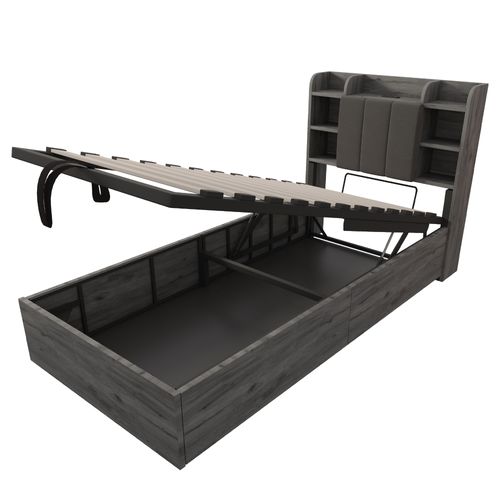 Lit Coffre Enfant 90x200 Cm Hydraulique Avec Ports USB/type-c, Rangement, Sommier, Mdf Bois