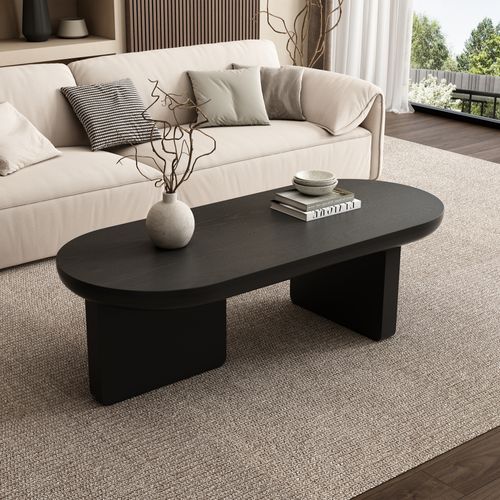Table Basse Ovale Motif Bois Noire, 119,7 X 49,8 X 35,5 Cm, Mdf