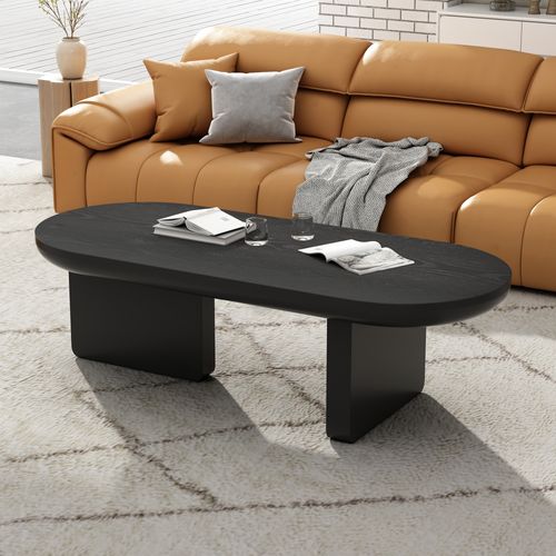 Table Basse Ovale Motif Bois Noire, 119,7 X 49,8 X 35,5 Cm, Mdf