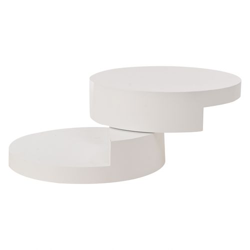 Table Basse Ronde Pivotante Blanche Avec Éclairage LED, 70 x 70 x 35,5 cm