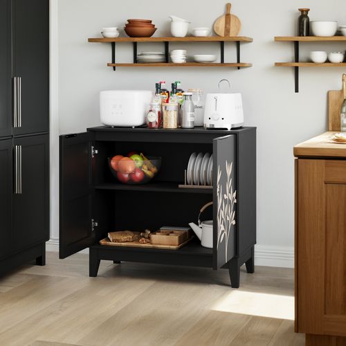 Buffet Vintage Noir Avec 2 Portes Et Étagères Réglables