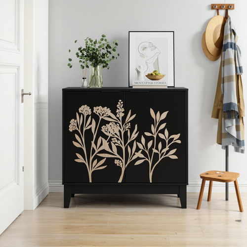 Buffet Vintage Noir Avec 2 Portes Et Étagères Réglables