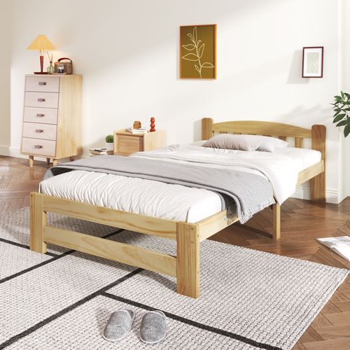Lit Enfant Simple 90x200 Cm, Cadre De Lit En Bois Naturel Avec Sommier à Lattes