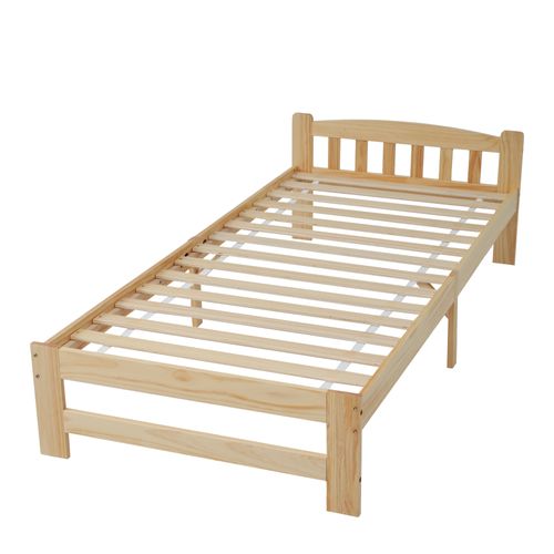 Lit Enfant Simple 90x200 Cm, Cadre De Lit En Bois Naturel Avec Sommier à Lattes