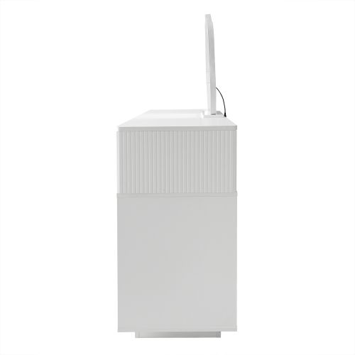 Coiffeuse Blanche Avec Miroir Éclairé Par LED, 2 Tiroirs, 2 Portes, Sans Tabouret