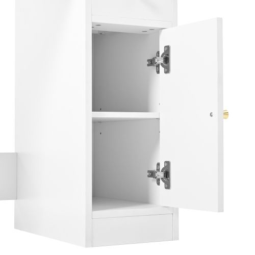 Coiffeuse Blanche Avec LED Réglable Et Prise Électrique, Miroir, 6 Tiroirs Et 4 Portes, Tabouret