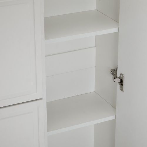 Meuble à Chaussures Blanc Avec 4 Portes Et 2 Tiroirs, Poignées Dorées, Compartiments Ouverts