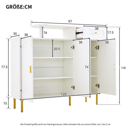 Meuble à Chaussures Blanc Avec 1 Tiroir Et 3 Portes, Pieds Et Poignées En Métal